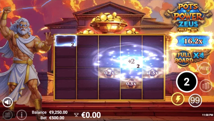 Pots of Power: Zeus - pantalla del juego en modo de bonificación